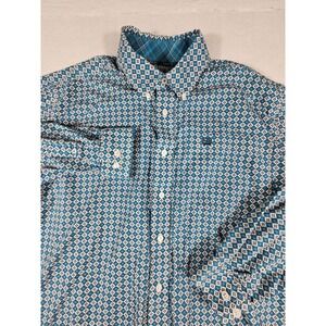 Cinch Mens Blue Geometric Tile Print Western Button Down Shirt MTW1104840 Small